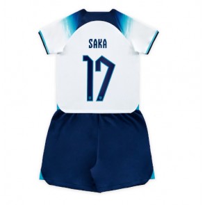 Anglie Bukayo Saka #17 Dětské Domácí dres komplet MS 2022 Krátký Rukáv (+ trenýrky)